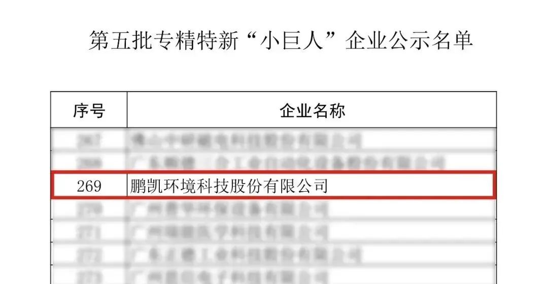 鵬凱環(huán)境榮獲國家級專精特新“小巨人”企業(yè)稱號